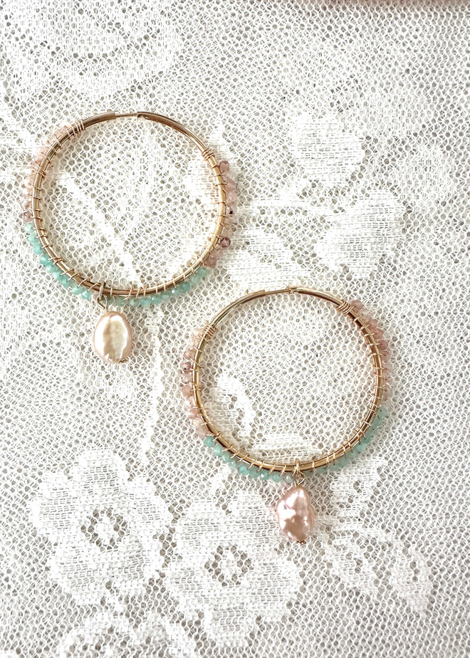 Sunseeker Small Hoops ☆ Strawberry Quartz/Aquamarine