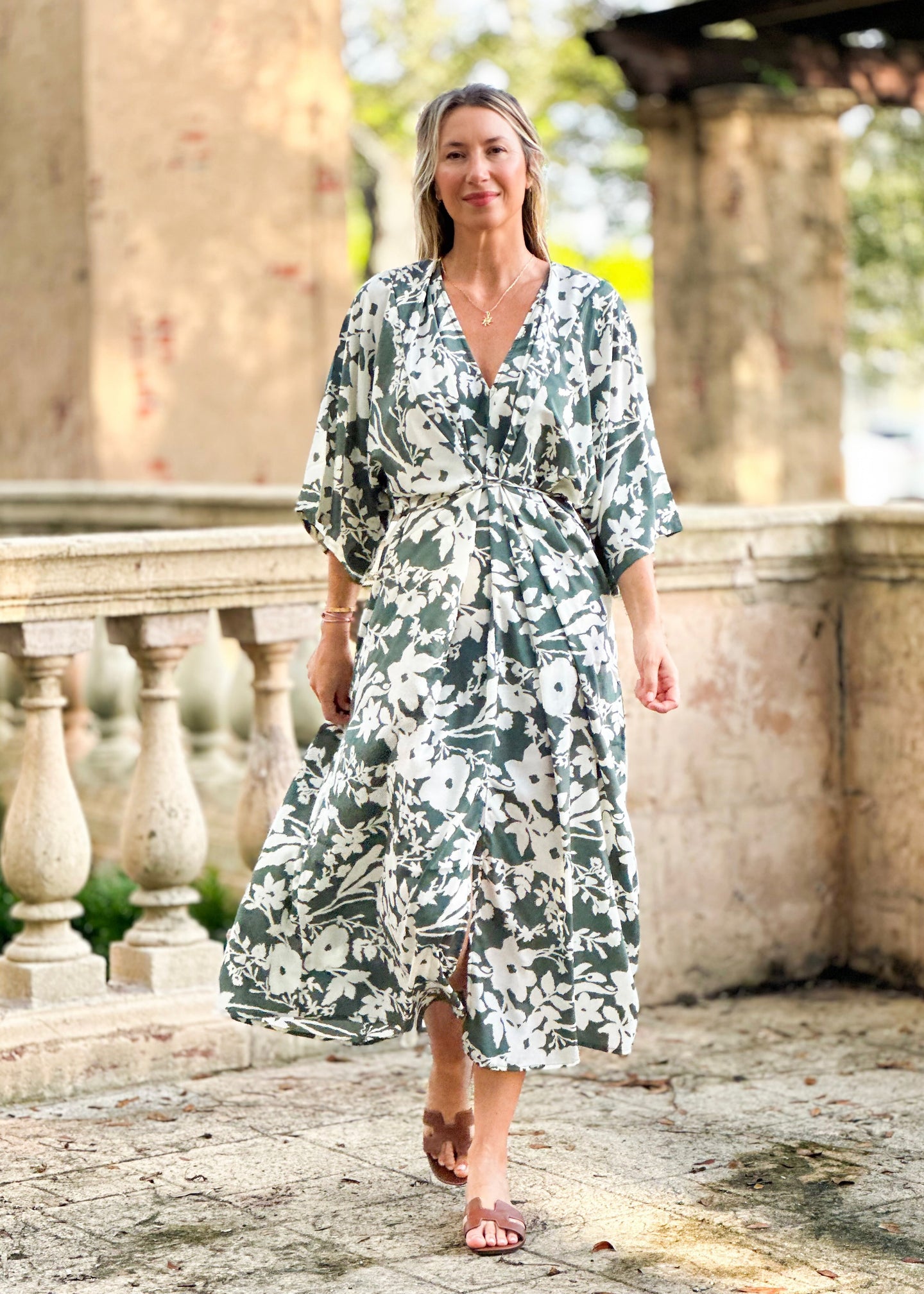 Sorrento Kaftan Dress - Forest Flower