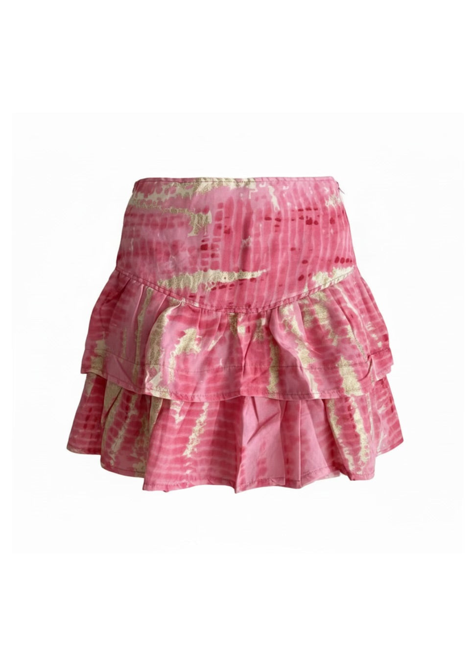 Pink and gold striped skirt on a white background