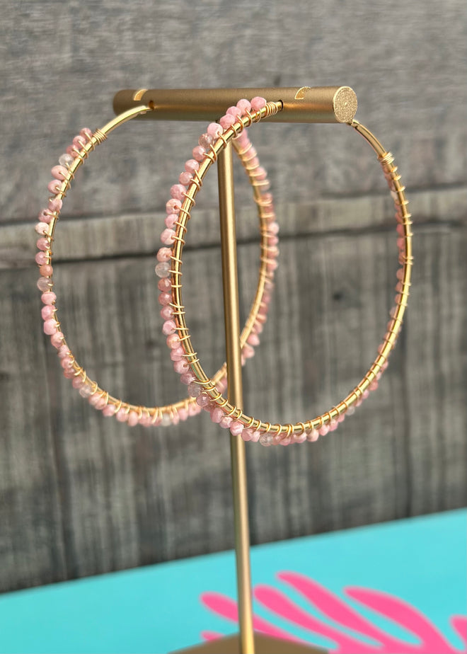 Sunseeker Large Hoops - Rose Quartz