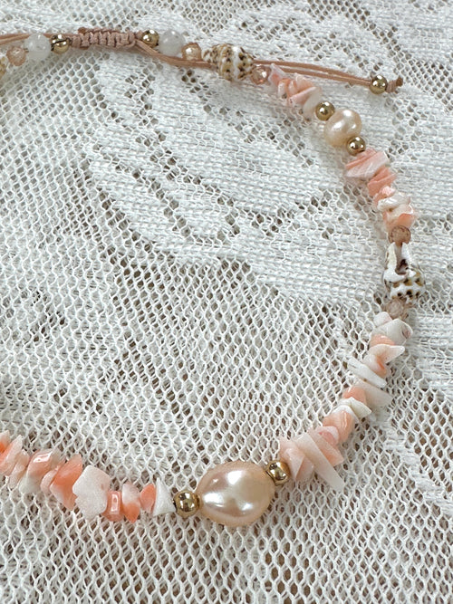 Coral Anklet ☆ Sunset Pearl