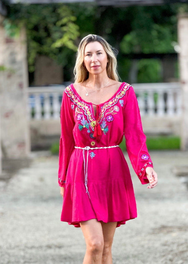 Sedona Embroidered Tunic Dress ☆ Pomegranate