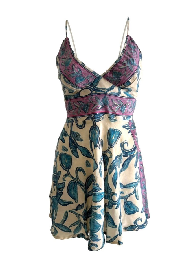 Patterned dress with floral design on a white background