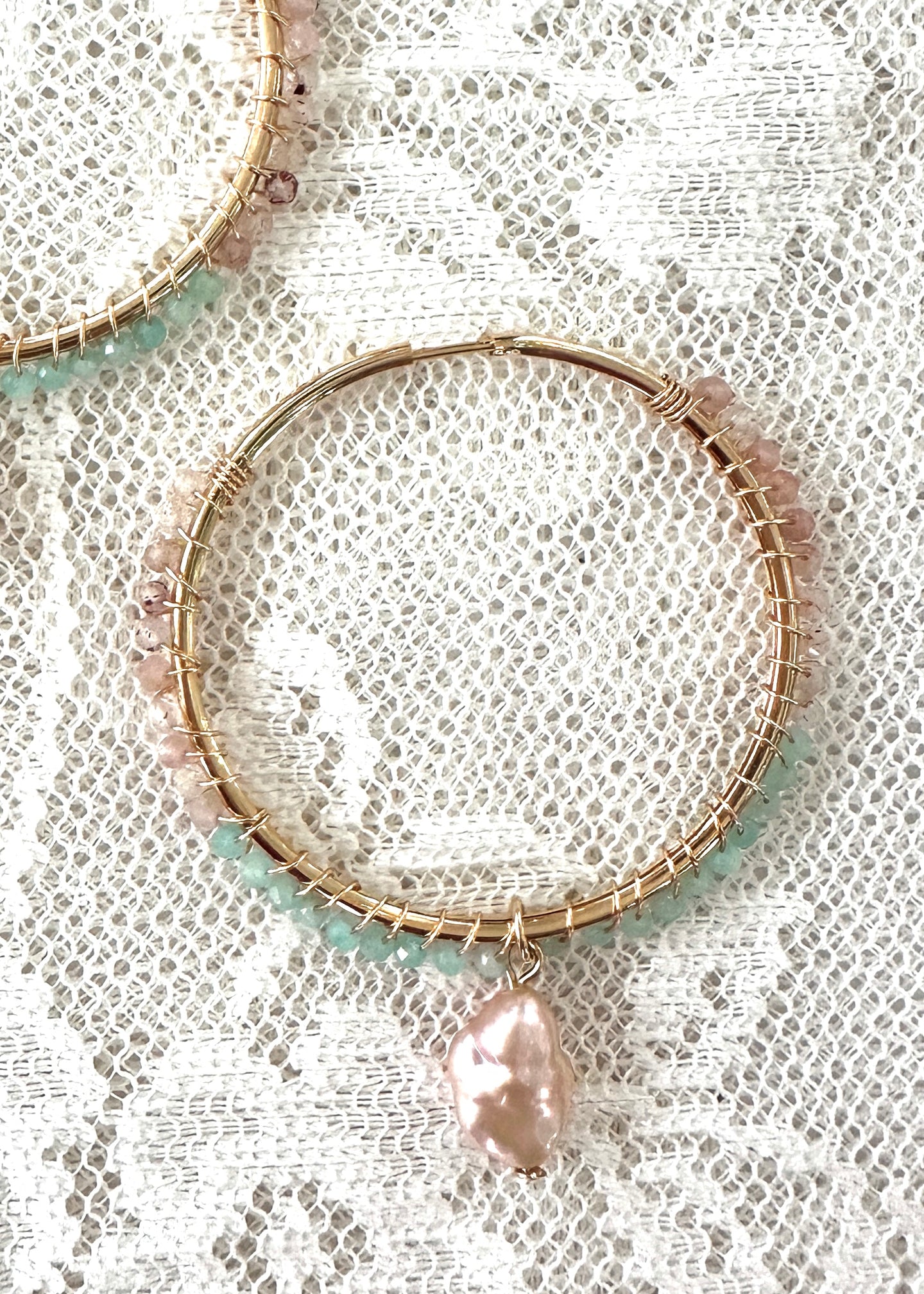 Sunseeker Small Hoops ☆ Strawberry Quartz/Aquamarine