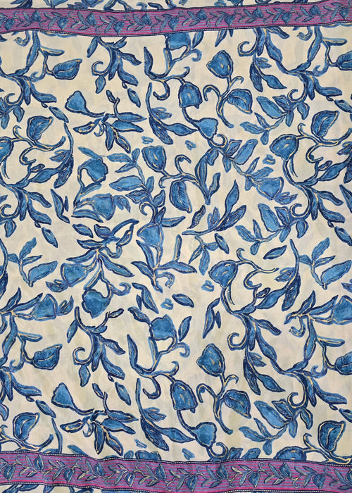 Textile with blue floral pattern on a beige background
