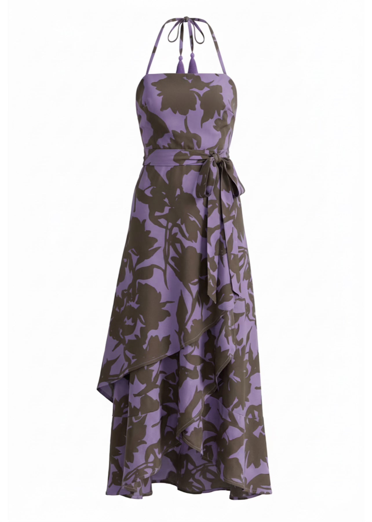 Zyanda silk wrap dress Lavender Island back view with stretchy ruched design