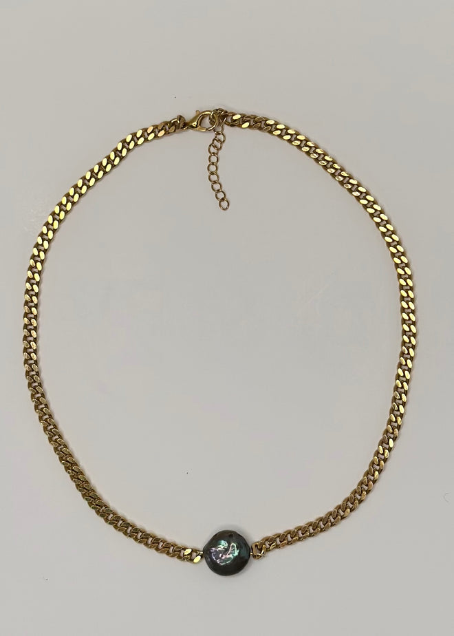Full Moon  Gold Necklace - Negro