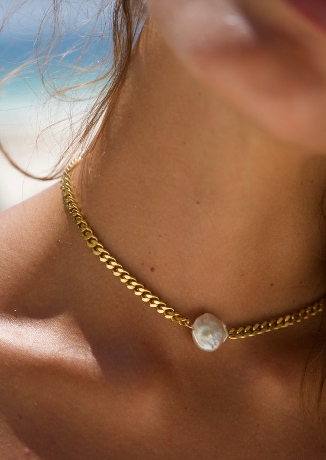 Full Moon Gold Necklace - Blanco