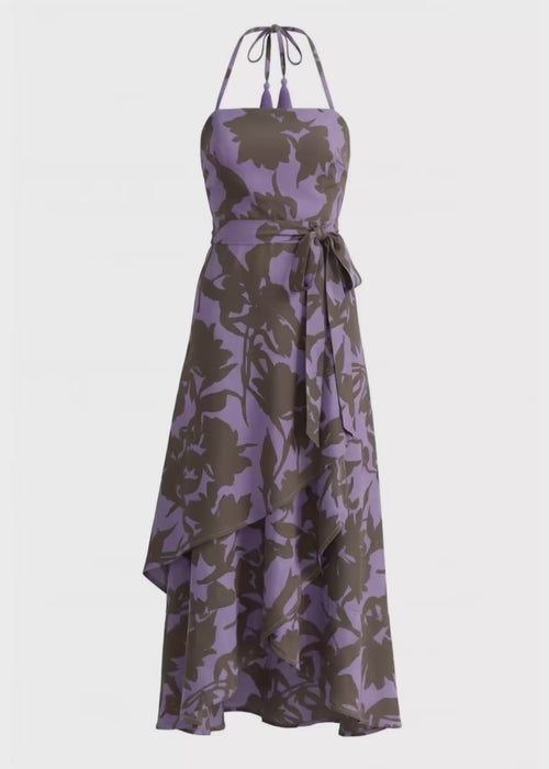 Zyanda Lavender Island silk wrap dress full length view showing one size fits most design