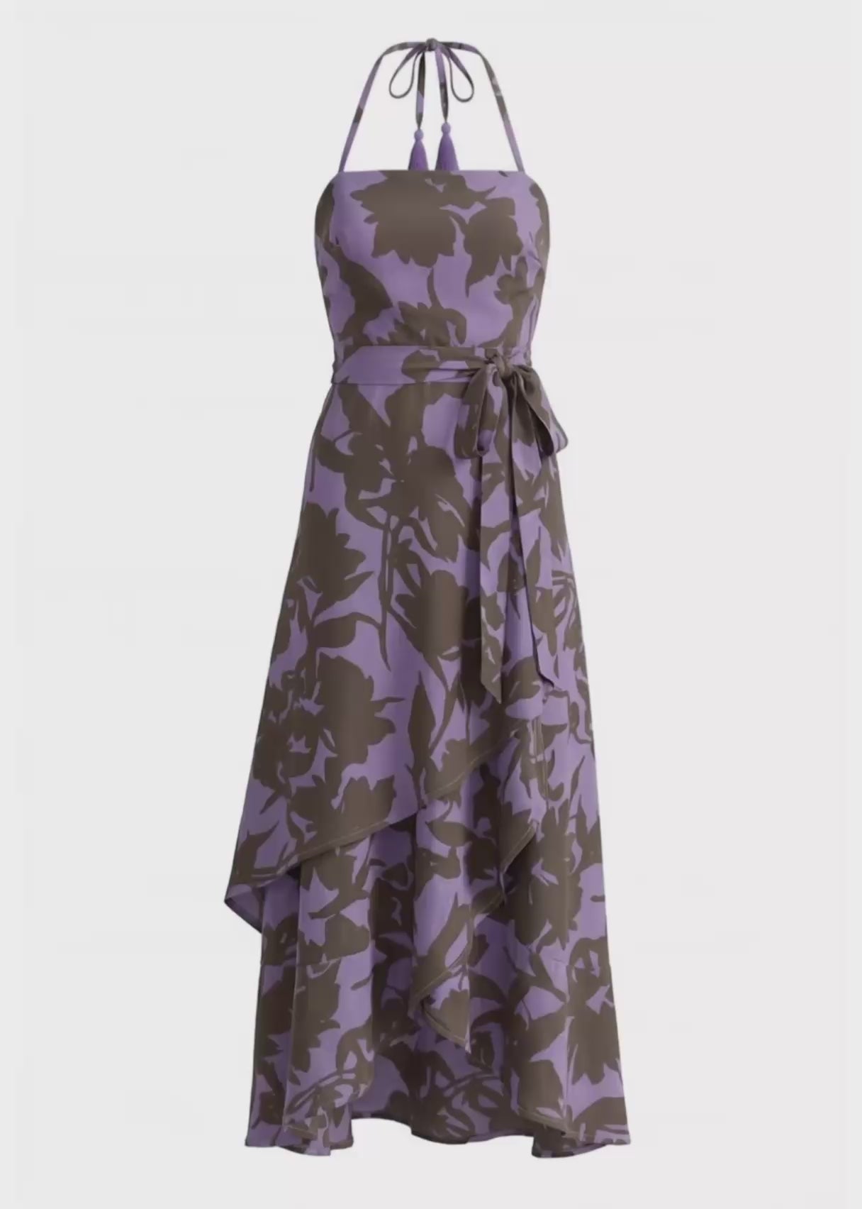 Zyanda Lavender Island silk wrap dress full length view showing one size fits most design